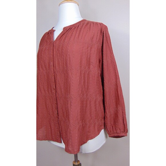 New Old Navy Peasant Top Womens Size XL Button up Embroidered Copper Boho - Picture 4 of 9